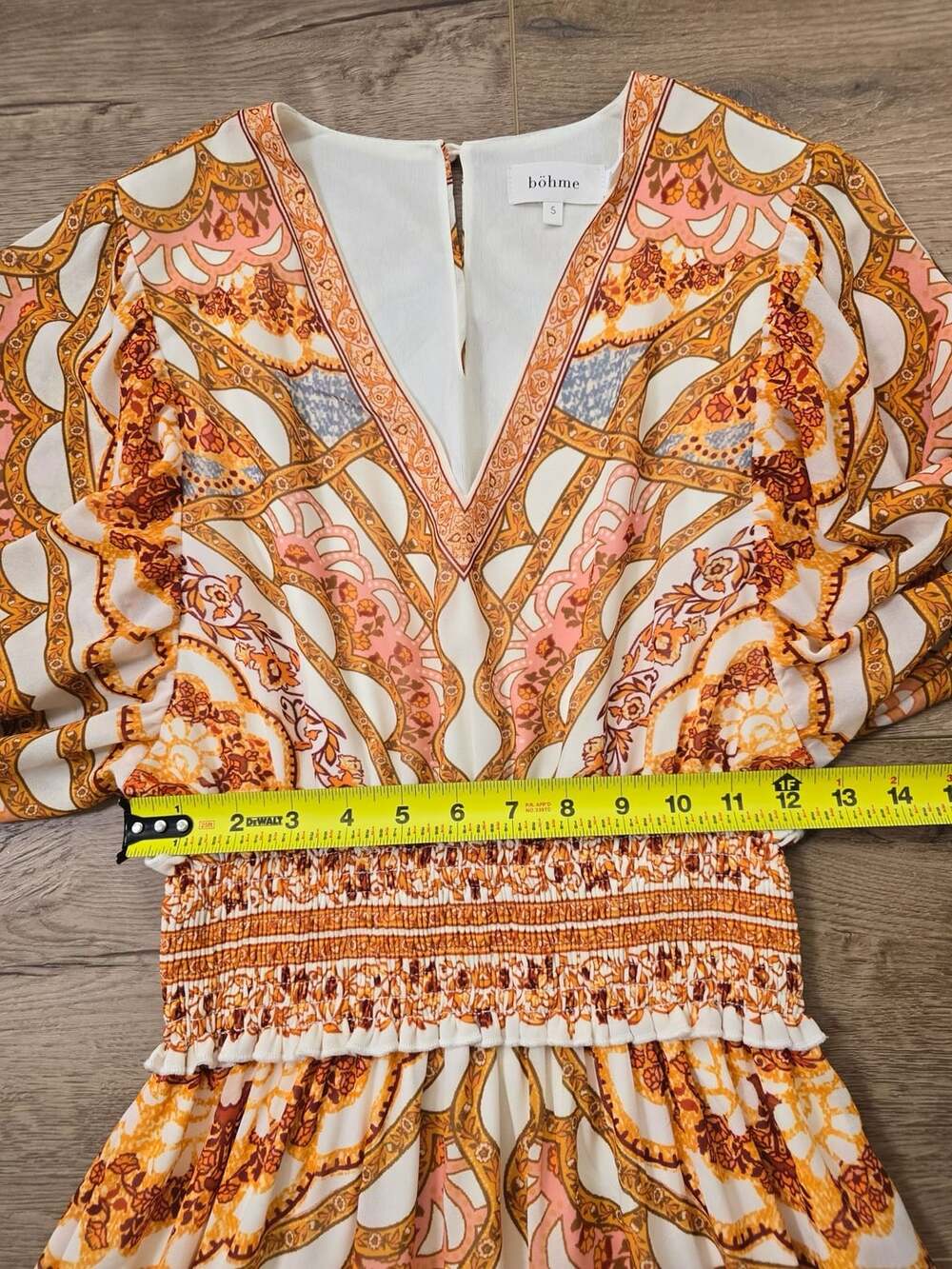 Bohme Orange Paisley Smocked Maxi Dress Long Balloon Sleeve Boho Small - Picture 6 of 13